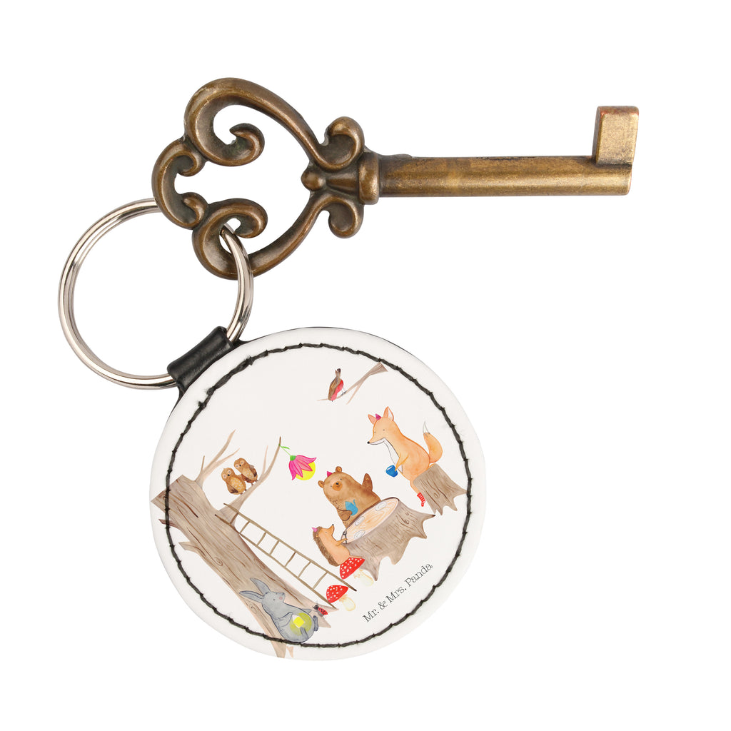 Rund Schlüsselanhänger Waldtiere Picknick Schlüsselanhänger, Anhänger, Taschenanhänger, Glücksbringer, Schutzengel, Tiermotive, Gute Laune, lustige Sprüche, Tiere, Waldtiere, Picknick, Wald, Fuchs, Hase, Igel, Maus, Eichhörnchen