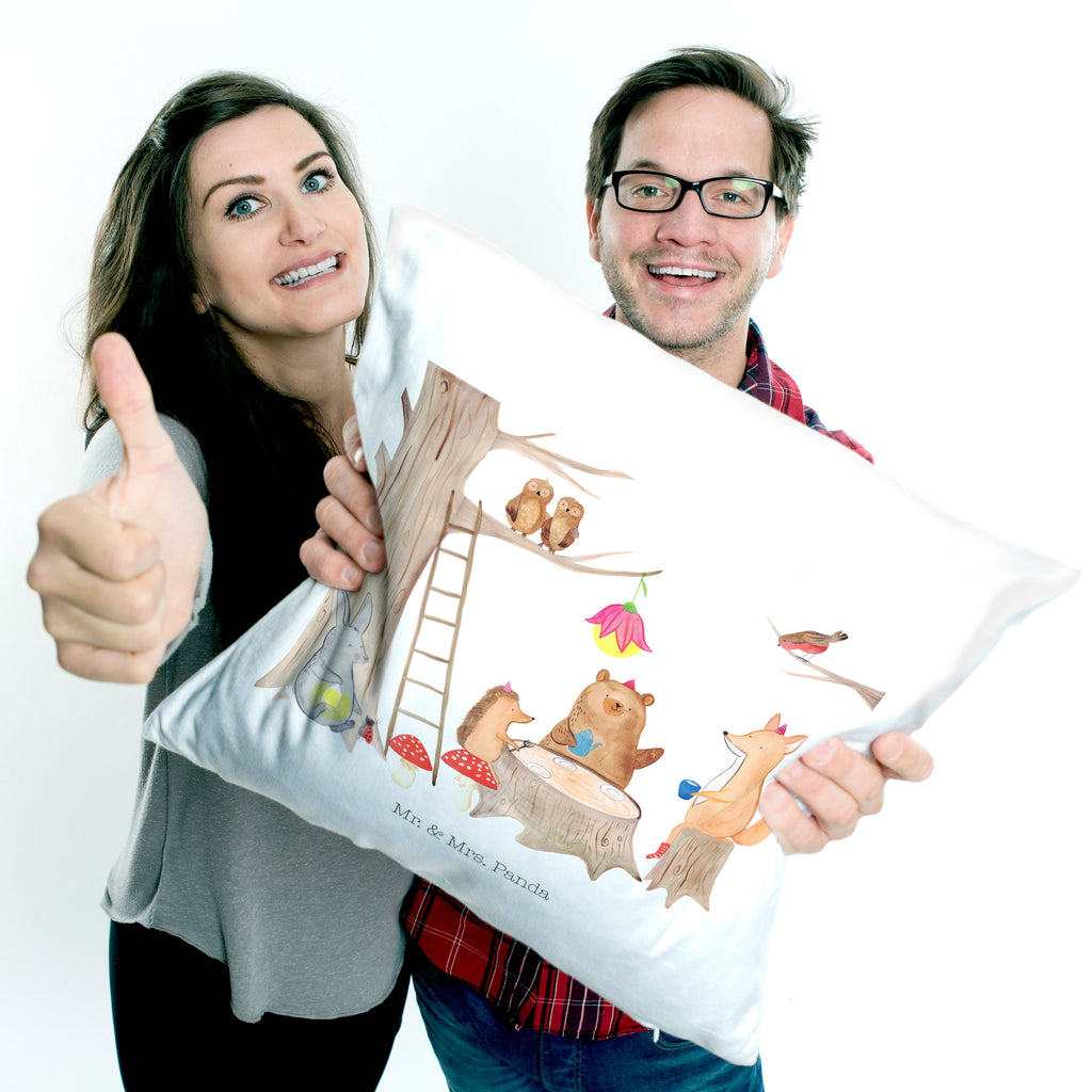 40x40 Kissen Waldtiere Picknick Kissenhülle, Kopfkissen, Sofakissen, Dekokissen, Motivkissen, Tiermotive, Gute Laune, lustige Sprüche, Tiere, Waldtiere, Picknick, Wald, Fuchs, Hase, Igel, Maus, Eichhörnchen