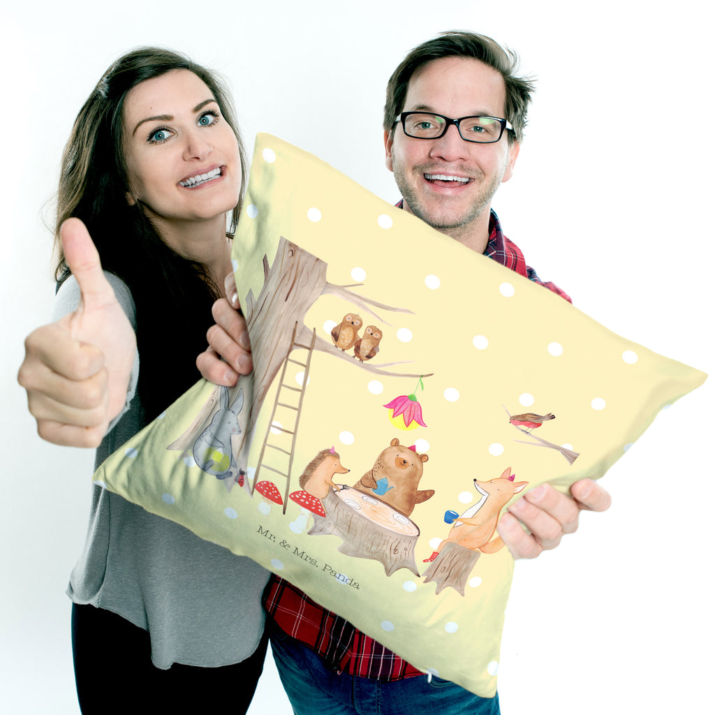 40x40 Kissen Waldtiere Picknick Kissenhülle, Kopfkissen, Sofakissen, Dekokissen, Motivkissen, Tiermotive, Gute Laune, lustige Sprüche, Tiere, Waldtiere, Picknick, Wald, Fuchs, Hase, Igel, Maus, Eichhörnchen