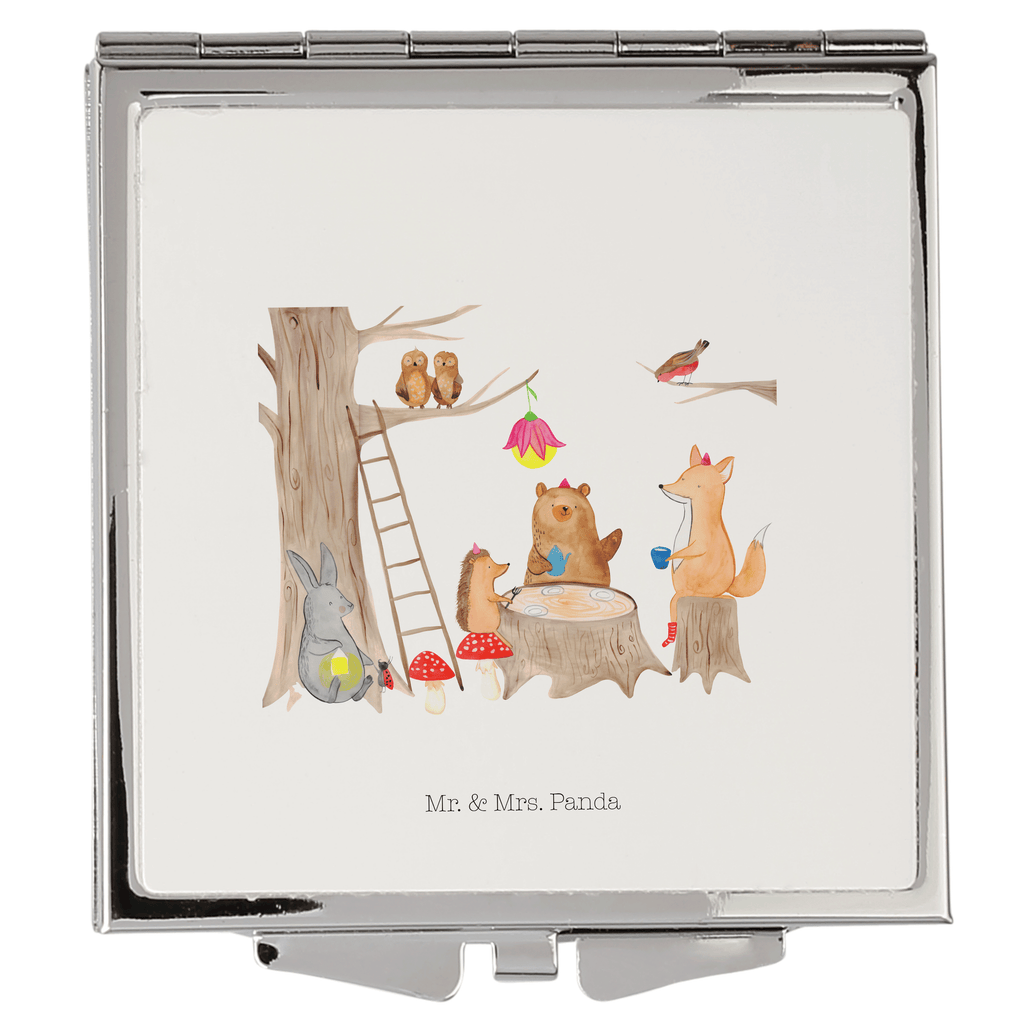 Handtaschenspiegel quadratisch Waldtiere Picknick Spiegel, Handtasche, Quadrat, silber, schminken, Schminkspiegel, Tiermotive, Gute Laune, lustige Sprüche, Tiere, Waldtiere, Picknick, Wald, Fuchs, Hase, Igel, Maus, Eichhörnchen