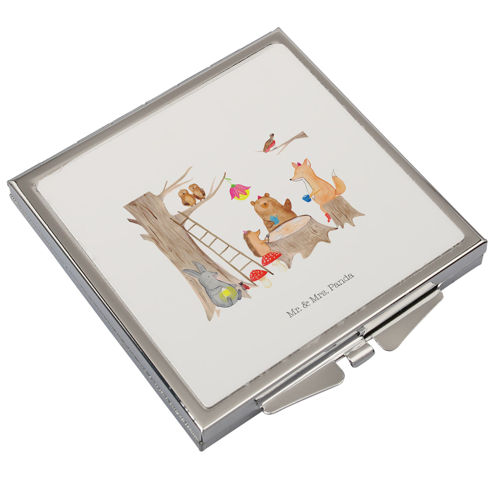 Handtaschenspiegel quadratisch Waldtiere Picknick Spiegel, Handtasche, Quadrat, silber, schminken, Schminkspiegel, Tiermotive, Gute Laune, lustige Sprüche, Tiere, Waldtiere, Picknick, Wald, Fuchs, Hase, Igel, Maus, Eichhörnchen