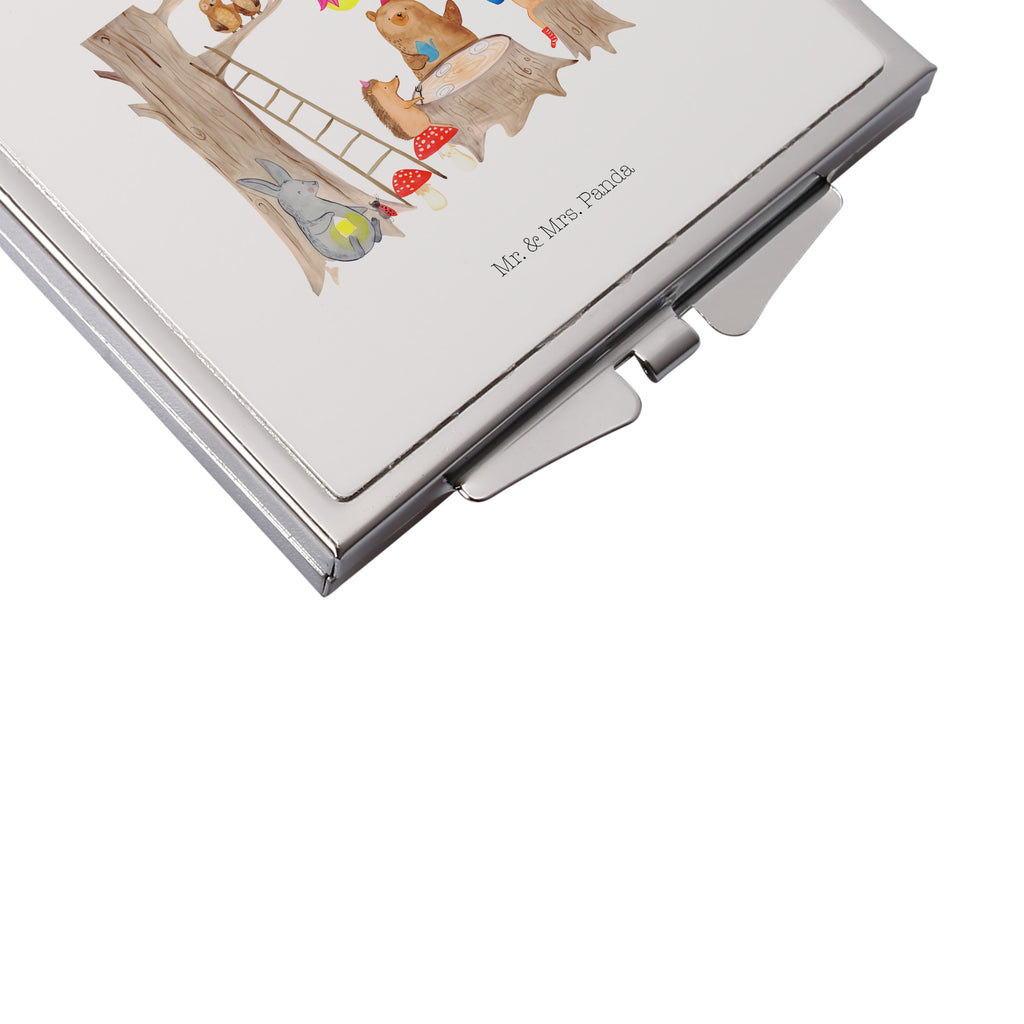 Handtaschenspiegel quadratisch Waldtiere Picknick Spiegel, Handtasche, Quadrat, silber, schminken, Schminkspiegel, Tiermotive, Gute Laune, lustige Sprüche, Tiere, Waldtiere, Picknick, Wald, Fuchs, Hase, Igel, Maus, Eichhörnchen