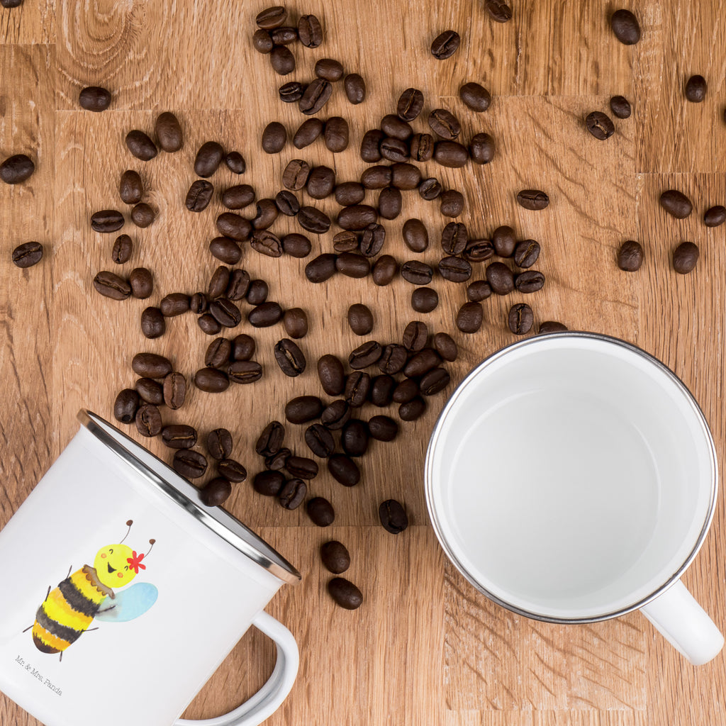 Camping Emaille Tasse Biene Happy Campingtasse, Trinkbecher, Metalltasse, Outdoor Tasse, Emaille Trinkbecher, Blechtasse Outdoor, Emaille Campingbecher, Edelstahl Trinkbecher, Metalltasse für Camping, Kaffee Blechtasse, Camping Tasse Metall, Biene, Wespe, Hummel