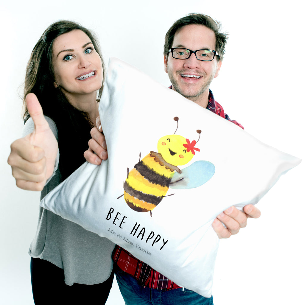 40x40 Kissen Biene Happy Kissenhülle, Kopfkissen, Sofakissen, Dekokissen, Motivkissen, Biene, Wespe, Hummel
