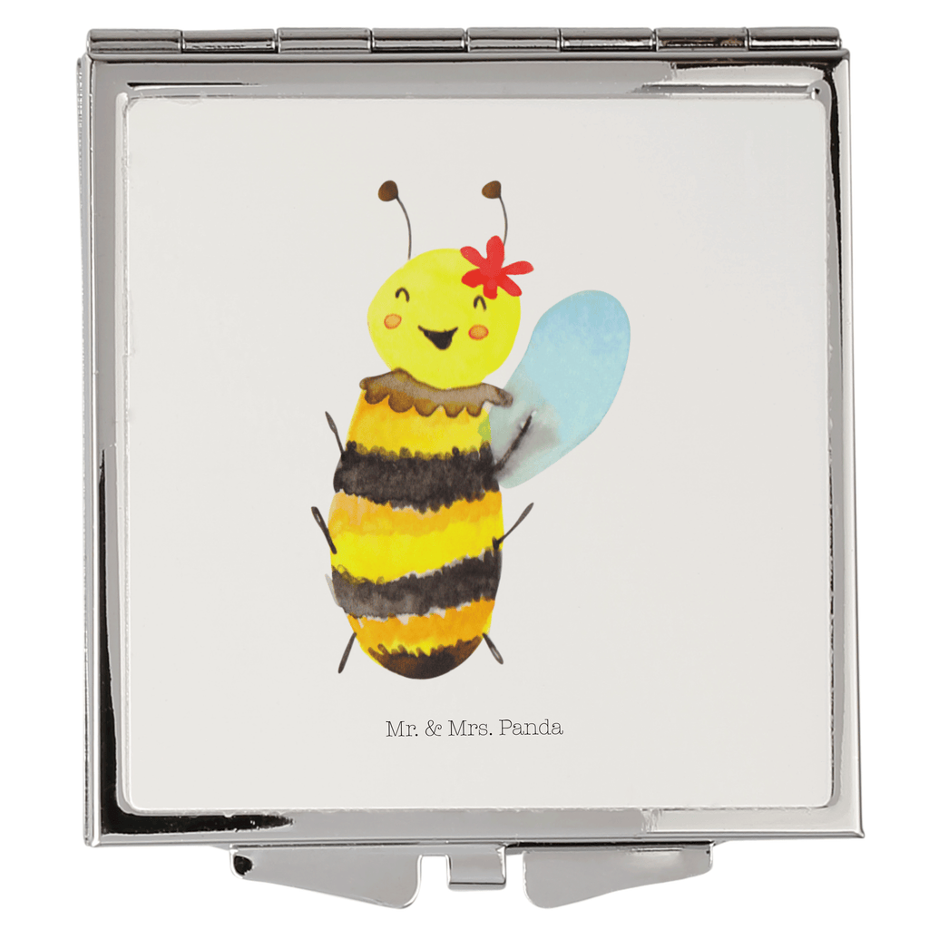 Handtaschenspiegel quadratisch Biene Happy Spiegel, Handtasche, Quadrat, silber, schminken, Schminkspiegel, Biene, Wespe, Hummel