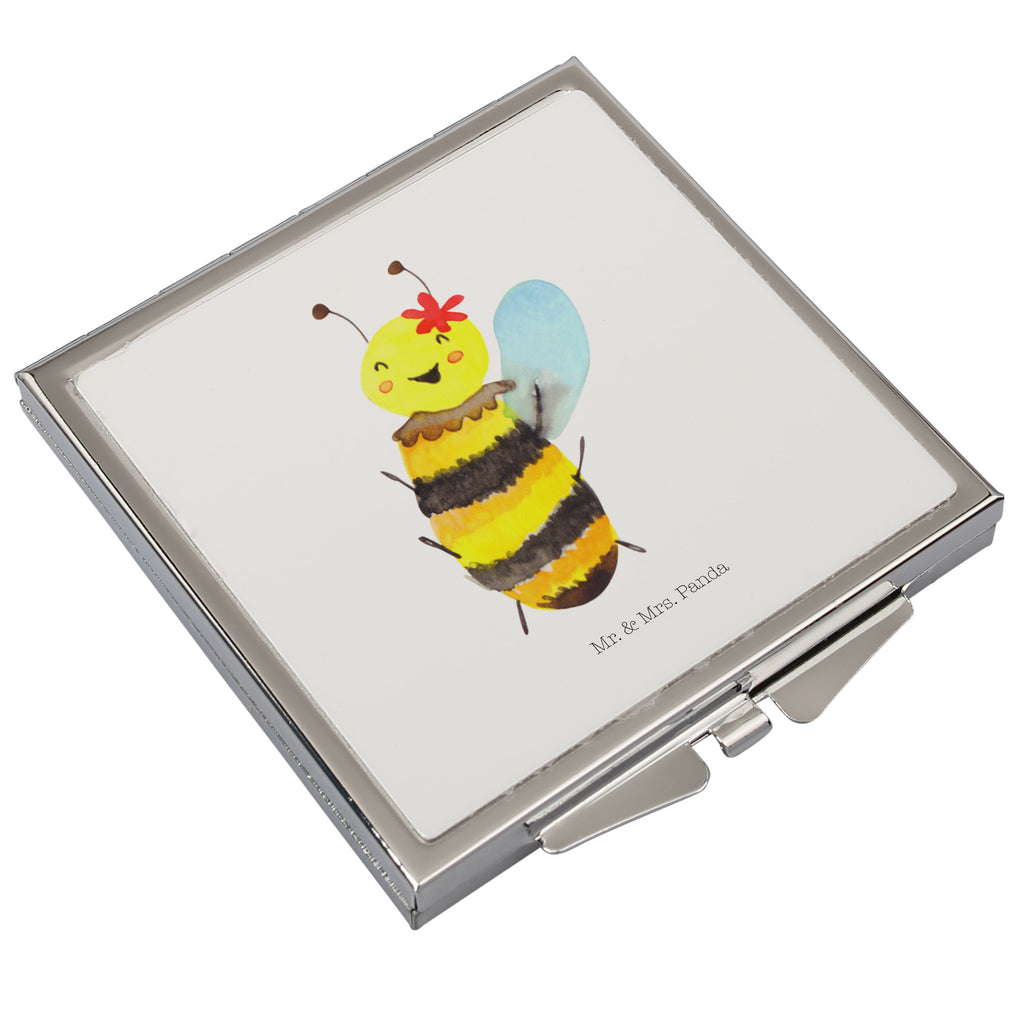 Handtaschenspiegel quadratisch Biene Happy Spiegel, Handtasche, Quadrat, silber, schminken, Schminkspiegel, Biene, Wespe, Hummel