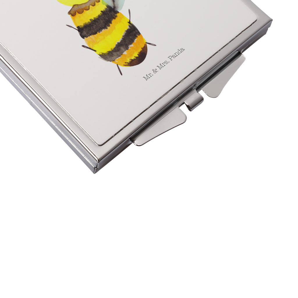 Handtaschenspiegel quadratisch Biene Happy Spiegel, Handtasche, Quadrat, silber, schminken, Schminkspiegel, Biene, Wespe, Hummel