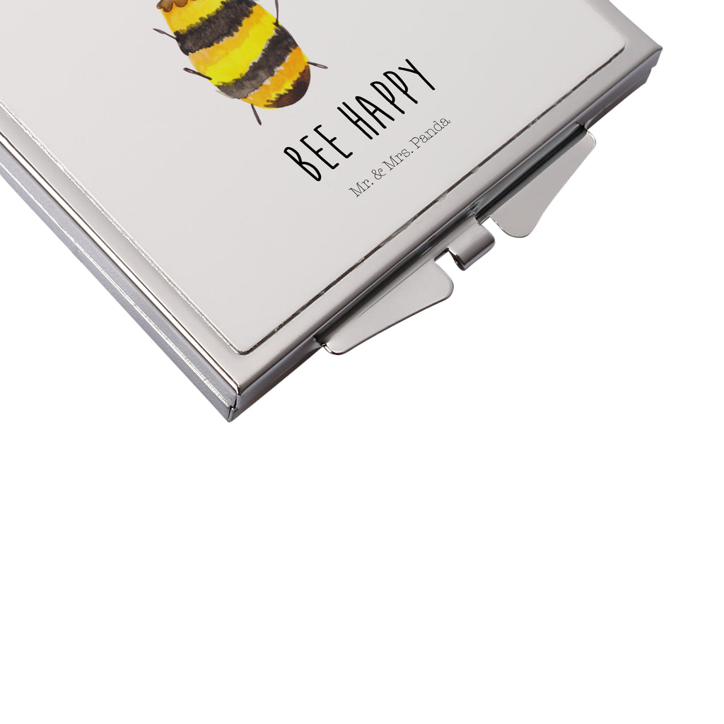 Handtaschenspiegel quadratisch Biene Happy Spiegel, Handtasche, Quadrat, silber, schminken, Schminkspiegel, Biene, Wespe, Hummel