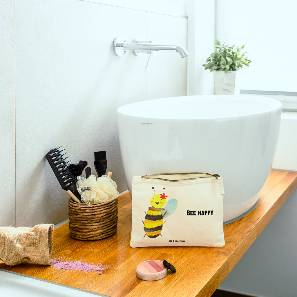 Schminktasche Biene Happy Schminktasche, Kosmetiktasche, Kosmetikbeutel, Stiftemäppchen, Etui, Federmappe, Makeup, XXL, Schminketui, Kosmetiketui, Schlamperetui, Biene, Wespe, Hummel