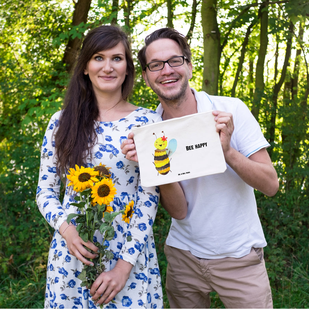 Schminktasche Biene Happy Schminktasche, Kosmetiktasche, Kosmetikbeutel, Stiftemäppchen, Etui, Federmappe, Makeup, XXL, Schminketui, Kosmetiketui, Schlamperetui, Biene, Wespe, Hummel