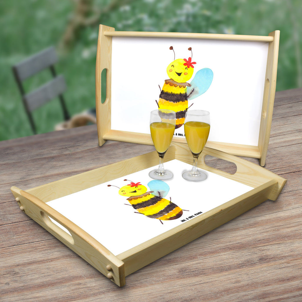 Serviertablett Biene Happy  Tablett, Holztablett, Küchentablett, Dekotablett, Frühstückstablett  Biene, Wespe, Hummel