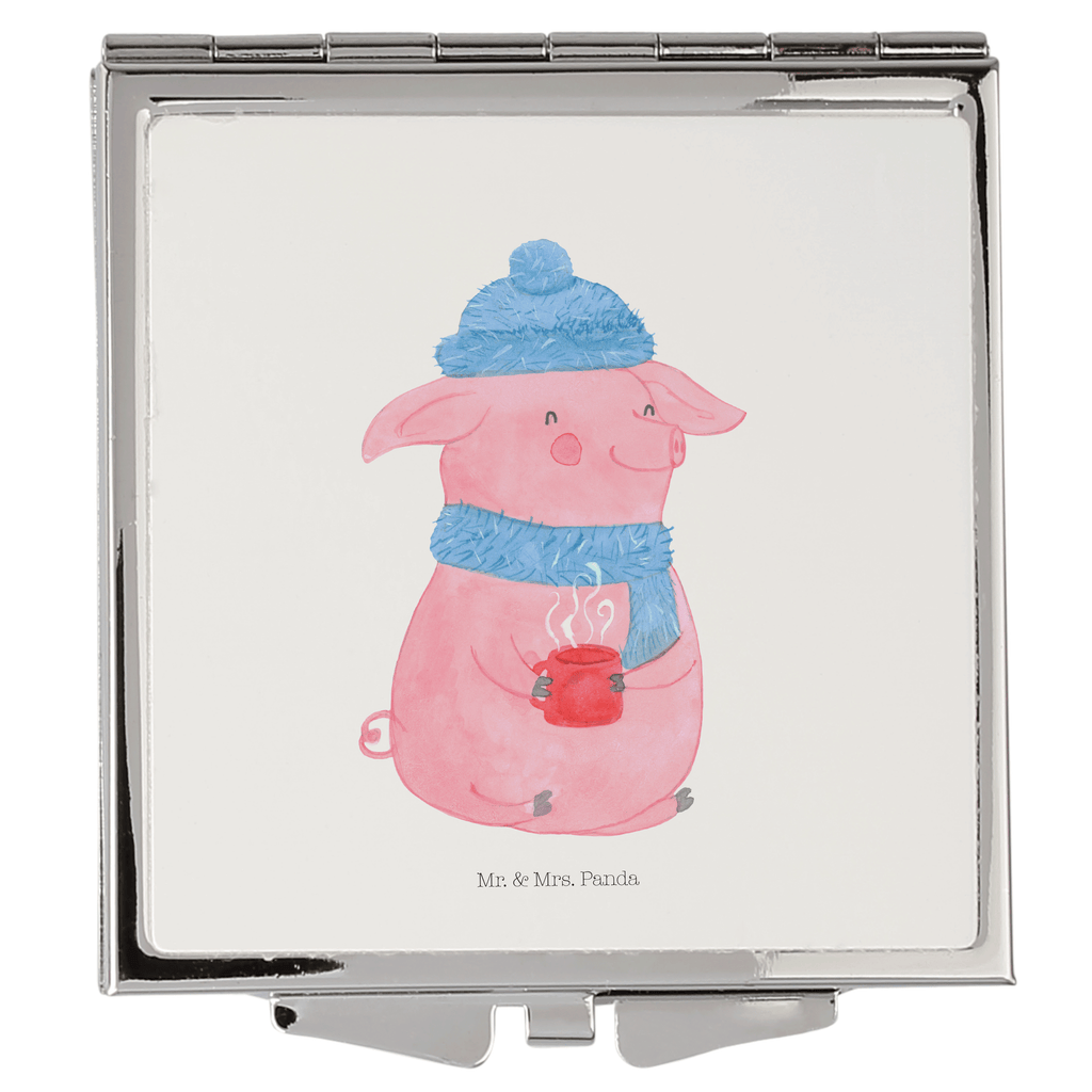 Handtaschenspiegel quadratisch Lallelndes Glühschwein Spiegel, Handtasche, Quadrat, silber, schminken, Schminkspiegel, Winter, Weihnachten, Weihnachtsdeko, Nikolaus, Advent, Heiligabend, Wintermotiv, Glühwein, Betrunken, Weihnachtsmarkt, Spruch