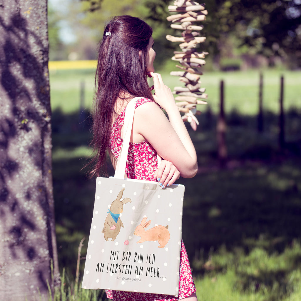 Einkaufstasche Hasen Muschel Tragetasche, Tasche, Beutel, Stofftasche, Baumwolltasche, Umhängetasche, Shopper, Familie, Vatertag, Muttertag, Bruder, Schwester, Mama, Papa, Oma, Opa, Hasen, beste Freundin, Freundin, Freundinnen, best friends, BFF, Muscheln sammeln, Muscheln, Meer