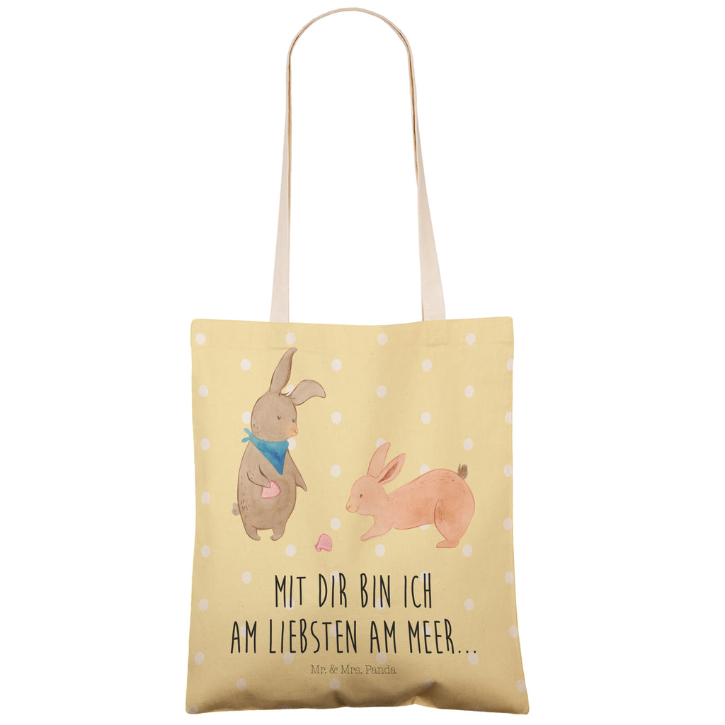 Einkaufstasche Hasen Muschel Tragetasche, Tasche, Beutel, Stofftasche, Baumwolltasche, Umhängetasche, Shopper, Familie, Vatertag, Muttertag, Bruder, Schwester, Mama, Papa, Oma, Opa, Hasen, beste Freundin, Freundin, Freundinnen, best friends, BFF, Muscheln sammeln, Muscheln, Meer