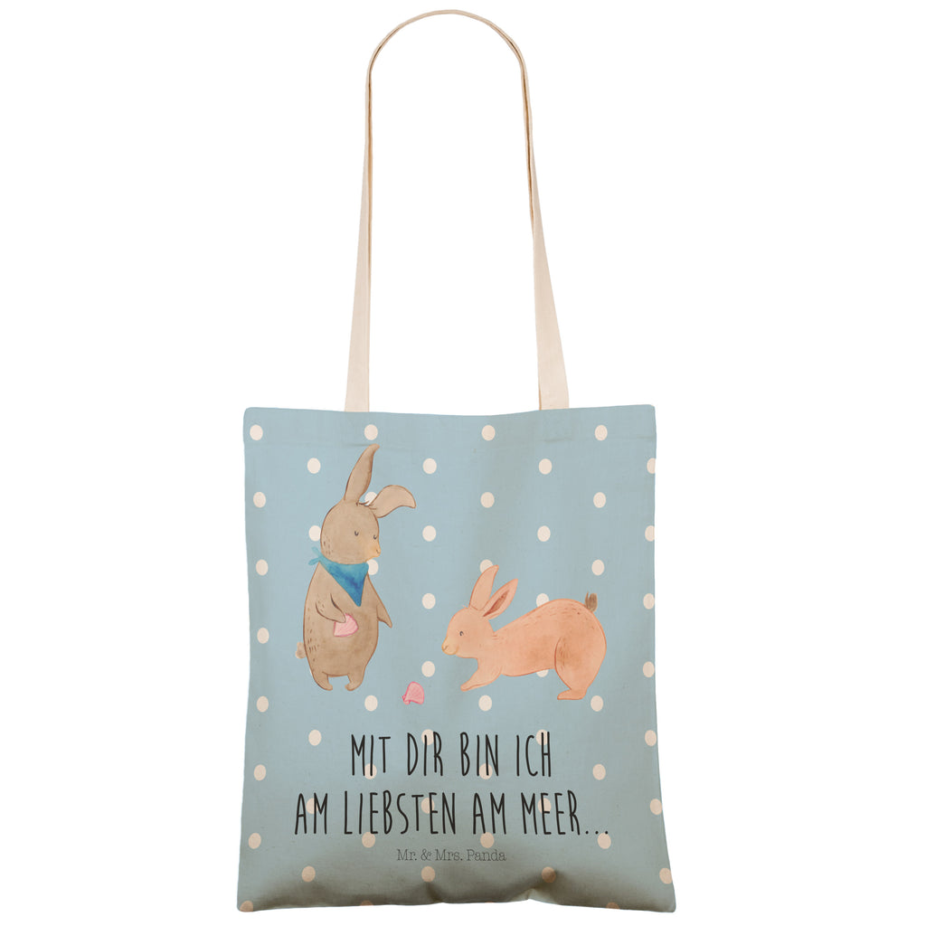 Einkaufstasche Hasen Muschel Tragetasche, Tasche, Beutel, Stofftasche, Baumwolltasche, Umhängetasche, Shopper, Familie, Vatertag, Muttertag, Bruder, Schwester, Mama, Papa, Oma, Opa, Hasen, beste Freundin, Freundin, Freundinnen, best friends, BFF, Muscheln sammeln, Muscheln, Meer