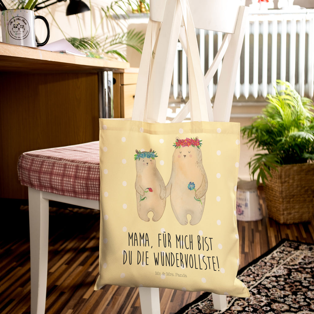 Einkaufstasche Bären mit Blumenkranz Tragetasche, Tasche, Beutel, Stofftasche, Baumwolltasche, Umhängetasche, Shopper, Familie, Vatertag, Muttertag, Bruder, Schwester, Mama, Papa, Oma, Opa, Bär, Bären, Mutter, Mutti, Mami, Lieblingsmensch, Lieblingsmama, beste Mutter, weltbeste Mama, Geschenk Mama. Muttertag, Tochter, Kind, Kinder, Töchter, Family, Vorbild