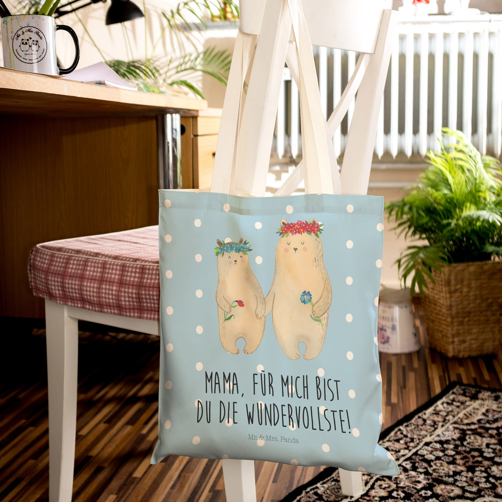 Einkaufstasche Bären mit Blumenkranz Tragetasche, Tasche, Beutel, Stofftasche, Baumwolltasche, Umhängetasche, Shopper, Familie, Vatertag, Muttertag, Bruder, Schwester, Mama, Papa, Oma, Opa, Bär, Bären, Mutter, Mutti, Mami, Lieblingsmensch, Lieblingsmama, beste Mutter, weltbeste Mama, Geschenk Mama. Muttertag, Tochter, Kind, Kinder, Töchter, Family, Vorbild