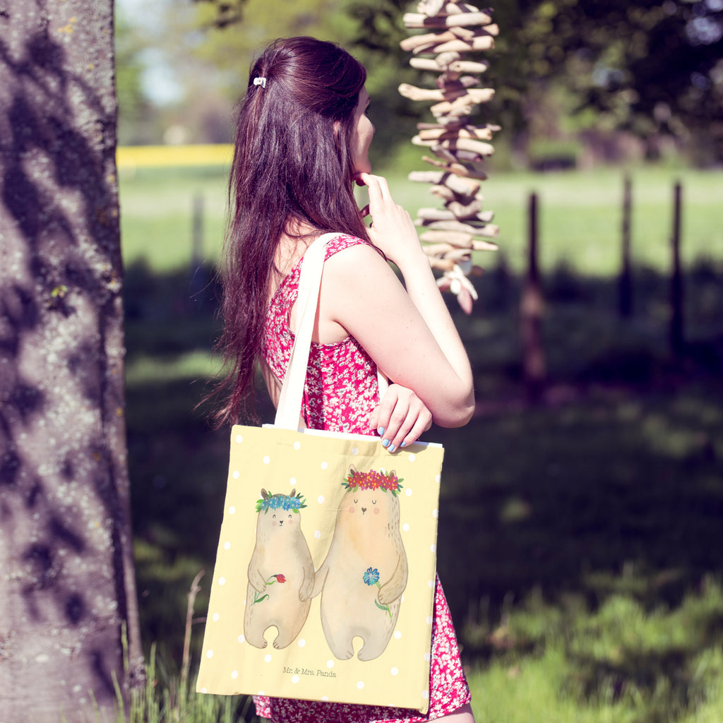 Einkaufstasche Bären mit Blumenkranz Tragetasche, Tasche, Beutel, Stofftasche, Baumwolltasche, Umhängetasche, Shopper, Familie, Vatertag, Muttertag, Bruder, Schwester, Mama, Papa, Oma, Opa, Bär, Bären, Mutter, Mutti, Mami, Lieblingsmensch, Lieblingsmama, beste Mutter, weltbeste Mama, Geschenk Mama. Muttertag, Tochter, Kind, Kinder, Töchter, Family, Vorbild