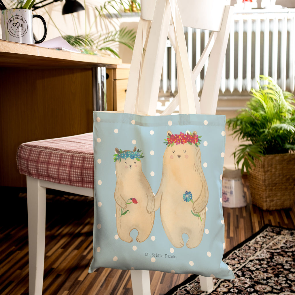 Einkaufstasche Bären mit Blumenkranz Tragetasche, Tasche, Beutel, Stofftasche, Baumwolltasche, Umhängetasche, Shopper, Familie, Vatertag, Muttertag, Bruder, Schwester, Mama, Papa, Oma, Opa, Bär, Bären, Mutter, Mutti, Mami, Lieblingsmensch, Lieblingsmama, beste Mutter, weltbeste Mama, Geschenk Mama. Muttertag, Tochter, Kind, Kinder, Töchter, Family, Vorbild