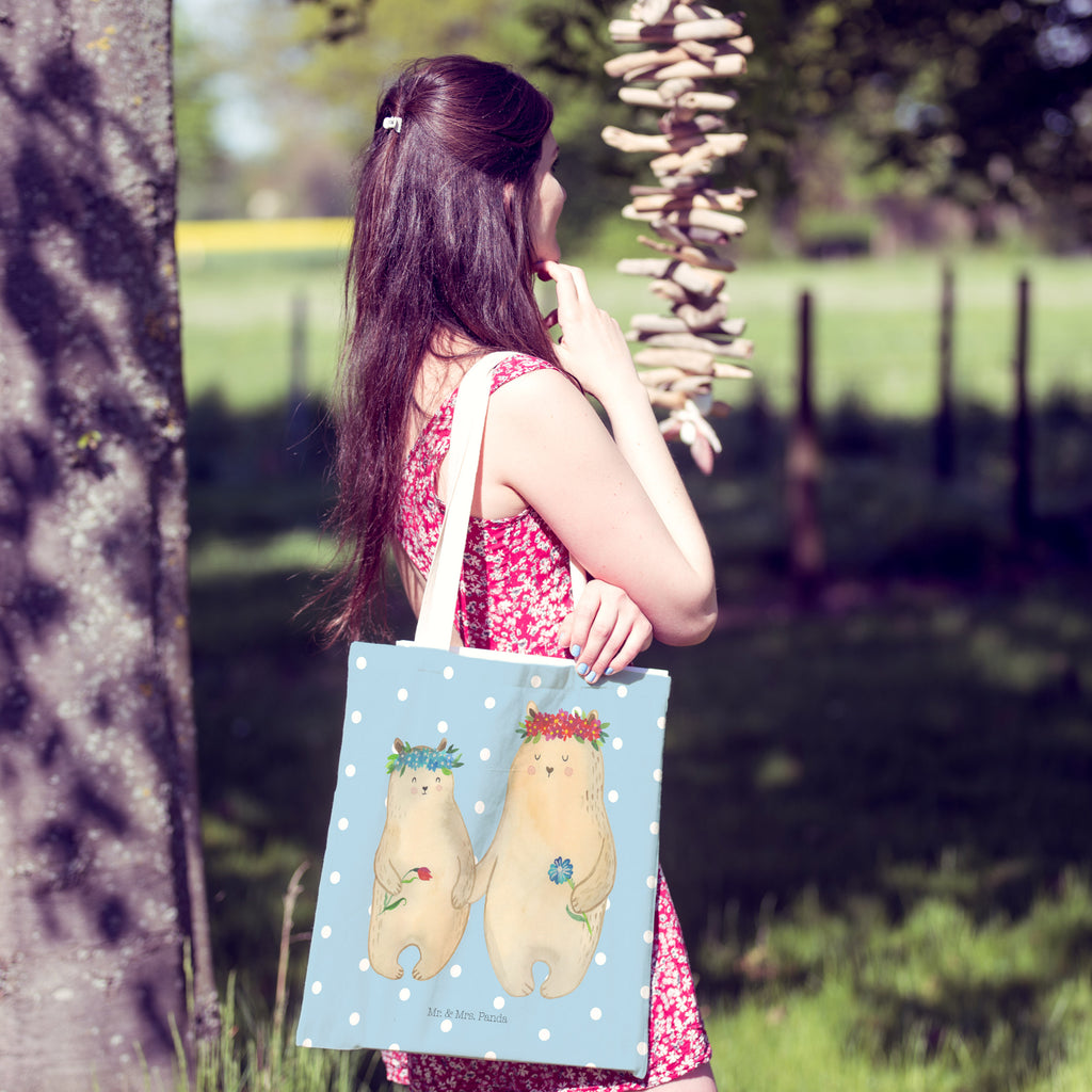 Einkaufstasche Bären mit Blumenkranz Tragetasche, Tasche, Beutel, Stofftasche, Baumwolltasche, Umhängetasche, Shopper, Familie, Vatertag, Muttertag, Bruder, Schwester, Mama, Papa, Oma, Opa, Bär, Bären, Mutter, Mutti, Mami, Lieblingsmensch, Lieblingsmama, beste Mutter, weltbeste Mama, Geschenk Mama. Muttertag, Tochter, Kind, Kinder, Töchter, Family, Vorbild
