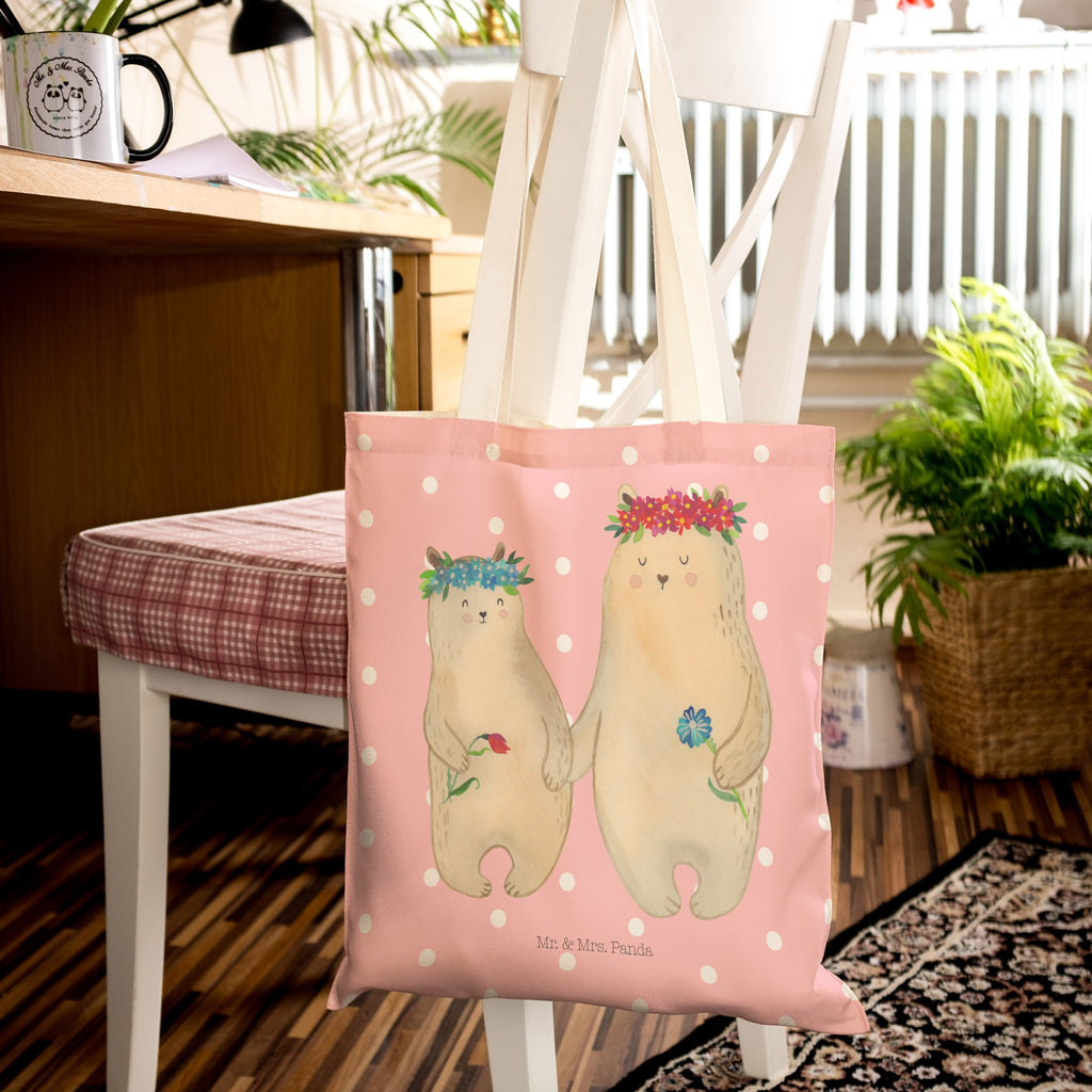 Einkaufstasche Bären mit Blumenkranz Tragetasche, Tasche, Beutel, Stofftasche, Baumwolltasche, Umhängetasche, Shopper, Familie, Vatertag, Muttertag, Bruder, Schwester, Mama, Papa, Oma, Opa, Bär, Bären, Mutter, Mutti, Mami, Lieblingsmensch, Lieblingsmama, beste Mutter, weltbeste Mama, Geschenk Mama. Muttertag, Tochter, Kind, Kinder, Töchter, Family, Vorbild