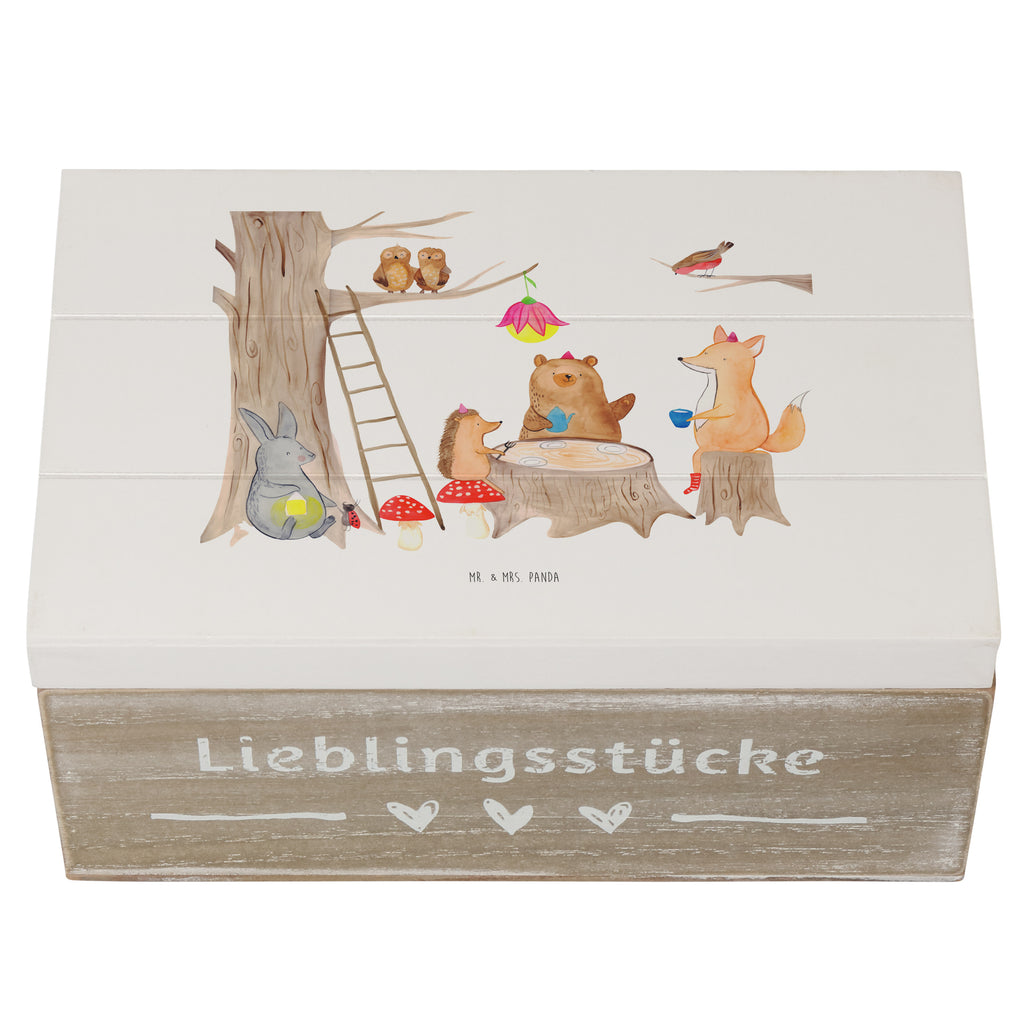 Holzkiste Waldtiere Picknick Holzkiste, Kiste, Schatzkiste, Truhe, Schatulle, XXL, Erinnerungsbox, Erinnerungskiste, Dekokiste, Aufbewahrungsbox, Tiermotive, Gute Laune, lustige Sprüche, Tiere, Waldtiere, Picknick, Wald, Fuchs, Hase, Igel, Maus, Eichhörnchen