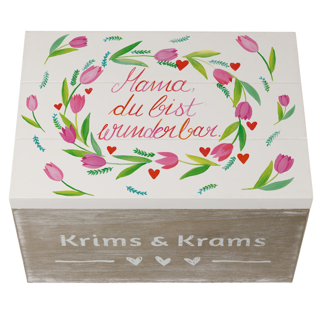 Holzkiste Mama Tulpen Mama, Mutter, Mami, Mutti, Mom,  Holzkiste, Kiste, Schatzkiste, Truhe, Schatulle, XXL,  Erinnerungsbox, Erinnerungskiste, Dekokiste, Aufbewahrungsbox  Blumen Deko, Frühlings Deko, Sommer Deko, Dekoration, positive Botschaft, Naturliebhaber, Outdoor, Natur, Abenteuer