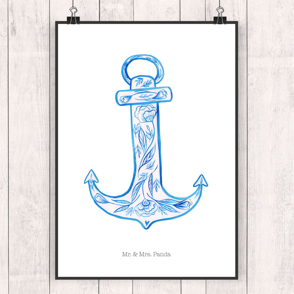 Poster Anker Blau Poster, Wandposter, Bild, Wanddeko, Küchenposter, Kinderposter, Wanddeko Bild, Raumdekoration, Wanddekoration, Handgemaltes Poster, Mr. & Mrs. Panda Poster, Designposter, Kunstdruck, Posterdruck, Tiermotive, Gute Laune, lustige Sprüche, Tiere