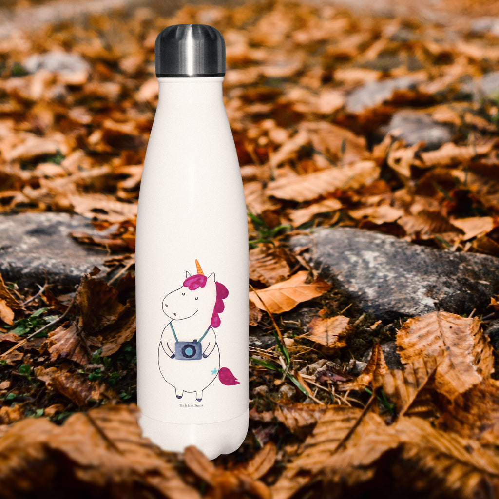 Thermosflasche Einhorn Fotograf Isolierflasche, Thermoflasche, Trinkflasche, Thermos, Edelstahl, Einhorn, Einhörner, Einhorn Deko, Pegasus, Unicorn, Fotograf, Fotografie, Kamera, Reisen, Weltreise, Weltenbummler, Urlaub, Tourist, Kurztrip, Reise, Städtereise