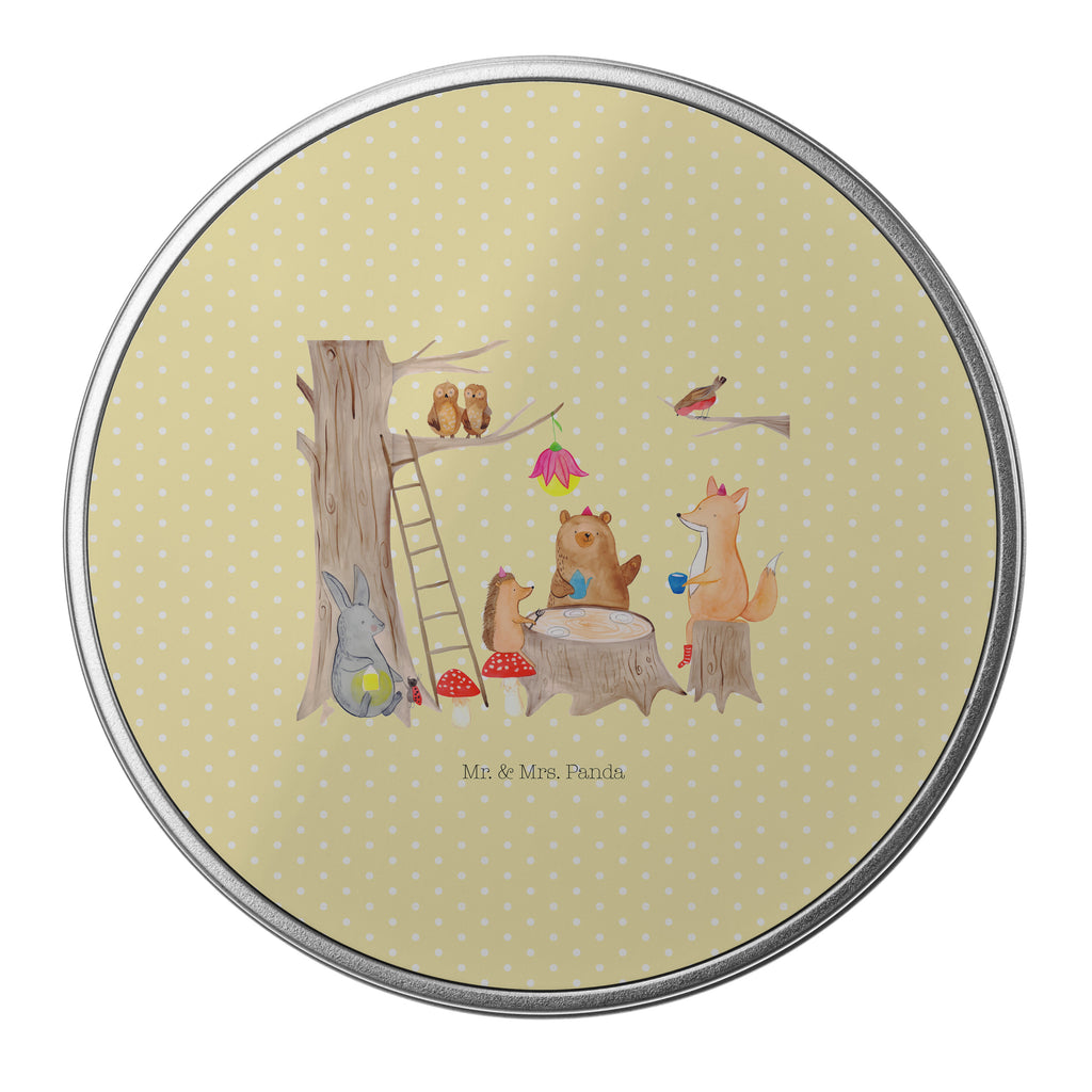 Blechdose rund Waldtiere Picknick Metalldose, Keksdose, Dose, Vorratsdose, Geschenkbox, Tiermotive, Gute Laune, lustige Sprüche, Tiere, Waldtiere, Picknick, Wald, Fuchs, Hase, Igel, Maus, Eichhörnchen