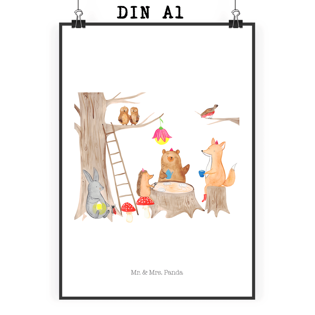 Poster Waldtiere Picknick Poster, Wandposter, Bild, Wanddeko, Küchenposter, Kinderposter, Wanddeko Bild, Raumdekoration, Wanddekoration, Handgemaltes Poster, Mr. & Mrs. Panda Poster, Designposter, Kunstdruck, Posterdruck, Tiermotive, Gute Laune, lustige Sprüche, Tiere, Waldtiere, Picknick, Wald, Fuchs, Hase, Igel, Maus, Eichhörnchen