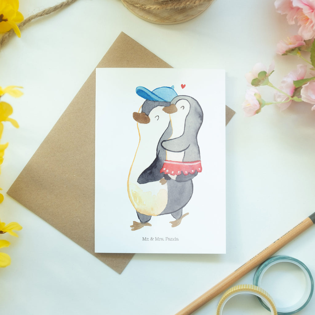 Grußkarte Pinguin Kleine Schwester Klappkarte, Einladungskarte, Glückwunschkarte, Hochzeitskarte, Geburtstagskarte, Karte, Familie, Vatertag, Muttertag, Bruder, Schwester, Mama, Papa, Oma, Opa