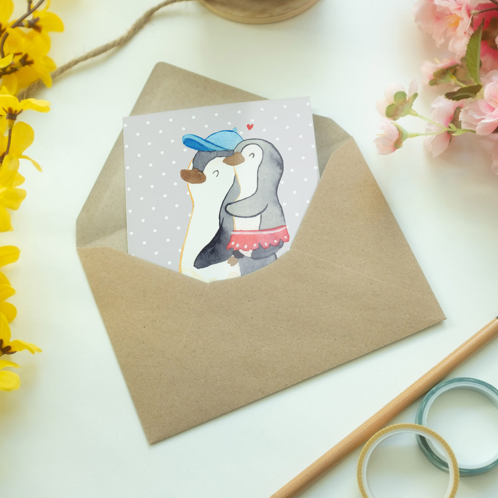 Grußkarte Pinguin Kleine Schwester Klappkarte, Einladungskarte, Glückwunschkarte, Hochzeitskarte, Geburtstagskarte, Karte, Familie, Vatertag, Muttertag, Bruder, Schwester, Mama, Papa, Oma, Opa