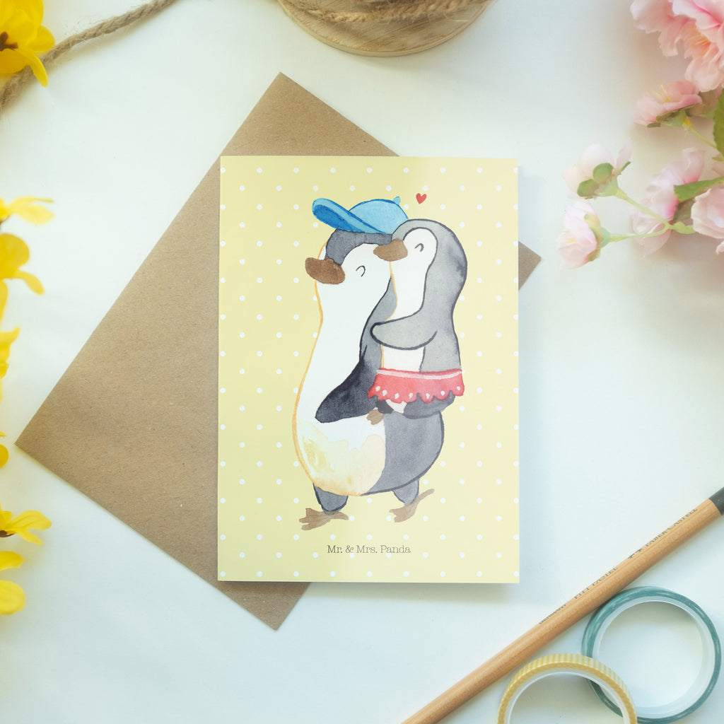 Grußkarte Pinguin Kleine Schwester Klappkarte, Einladungskarte, Glückwunschkarte, Hochzeitskarte, Geburtstagskarte, Karte, Familie, Vatertag, Muttertag, Bruder, Schwester, Mama, Papa, Oma, Opa