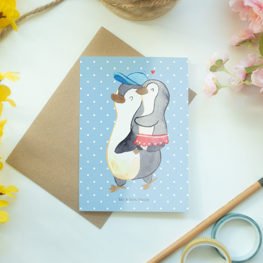 Grußkarte Pinguin Kleine Schwester Klappkarte, Einladungskarte, Glückwunschkarte, Hochzeitskarte, Geburtstagskarte, Karte, Familie, Vatertag, Muttertag, Bruder, Schwester, Mama, Papa, Oma, Opa