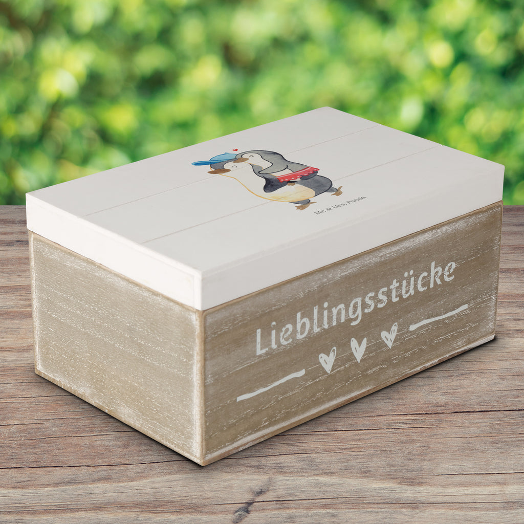 Holzkiste Pinguin Kleine Schwester Holzkiste, Kiste, Schatzkiste, Truhe, Schatulle, XXL, Erinnerungsbox, Erinnerungskiste, Dekokiste, Aufbewahrungsbox, Familie, Vatertag, Muttertag, Bruder, Schwester, Mama, Papa, Oma, Opa