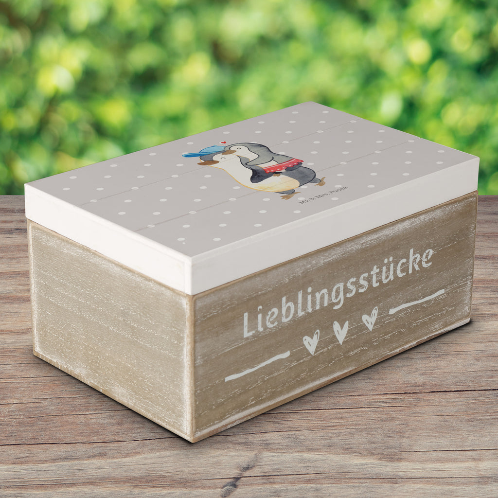 Holzkiste Pinguin Kleine Schwester Holzkiste, Kiste, Schatzkiste, Truhe, Schatulle, XXL, Erinnerungsbox, Erinnerungskiste, Dekokiste, Aufbewahrungsbox, Familie, Vatertag, Muttertag, Bruder, Schwester, Mama, Papa, Oma, Opa