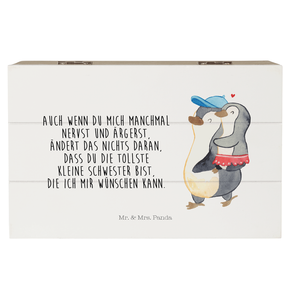Holzkiste Pinguin Kleine Schwester Holzkiste, Kiste, Schatzkiste, Truhe, Schatulle, XXL, Erinnerungsbox, Erinnerungskiste, Dekokiste, Aufbewahrungsbox, Familie, Vatertag, Muttertag, Bruder, Schwester, Mama, Papa, Oma, Opa