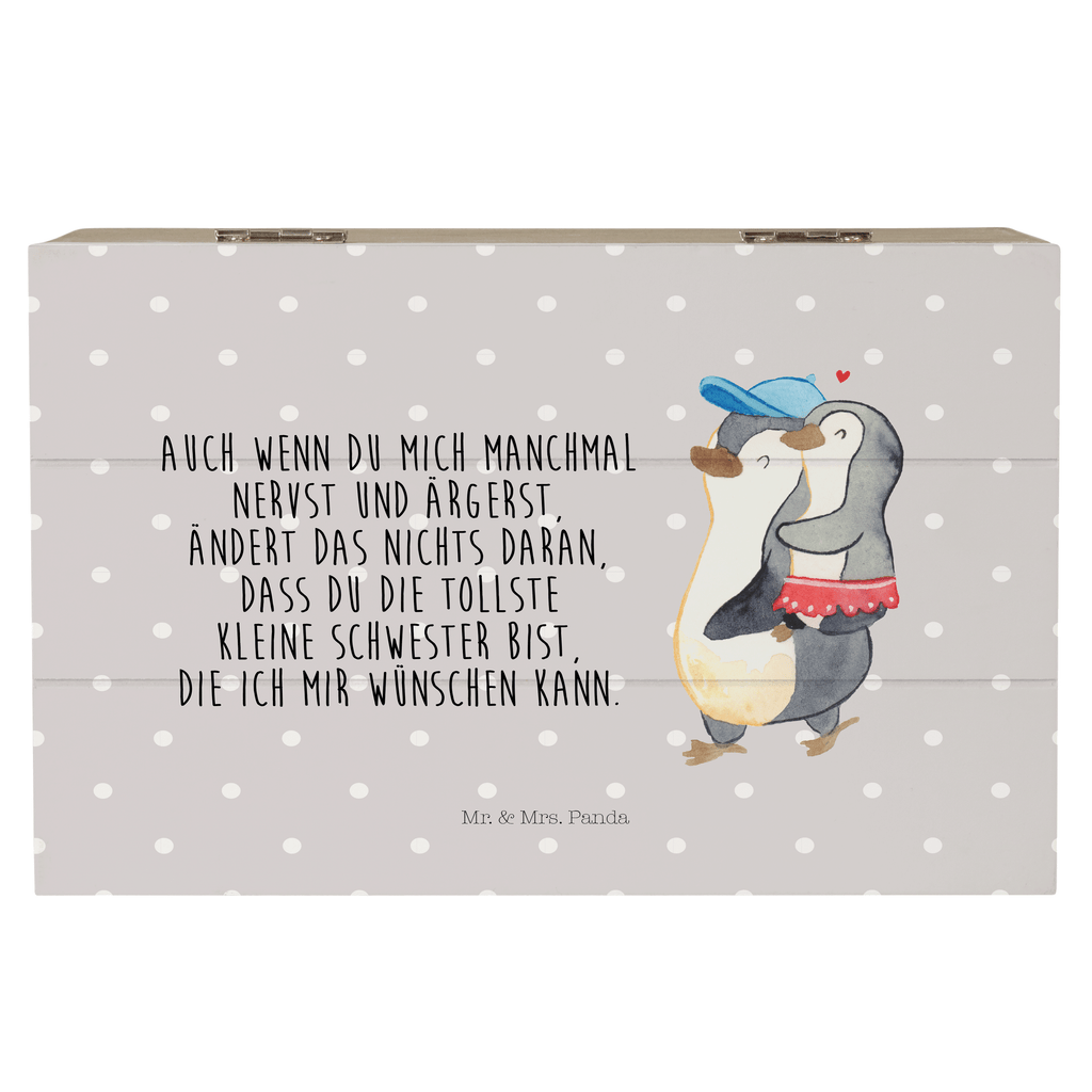 Holzkiste Pinguin Kleine Schwester Holzkiste, Kiste, Schatzkiste, Truhe, Schatulle, XXL, Erinnerungsbox, Erinnerungskiste, Dekokiste, Aufbewahrungsbox, Familie, Vatertag, Muttertag, Bruder, Schwester, Mama, Papa, Oma, Opa