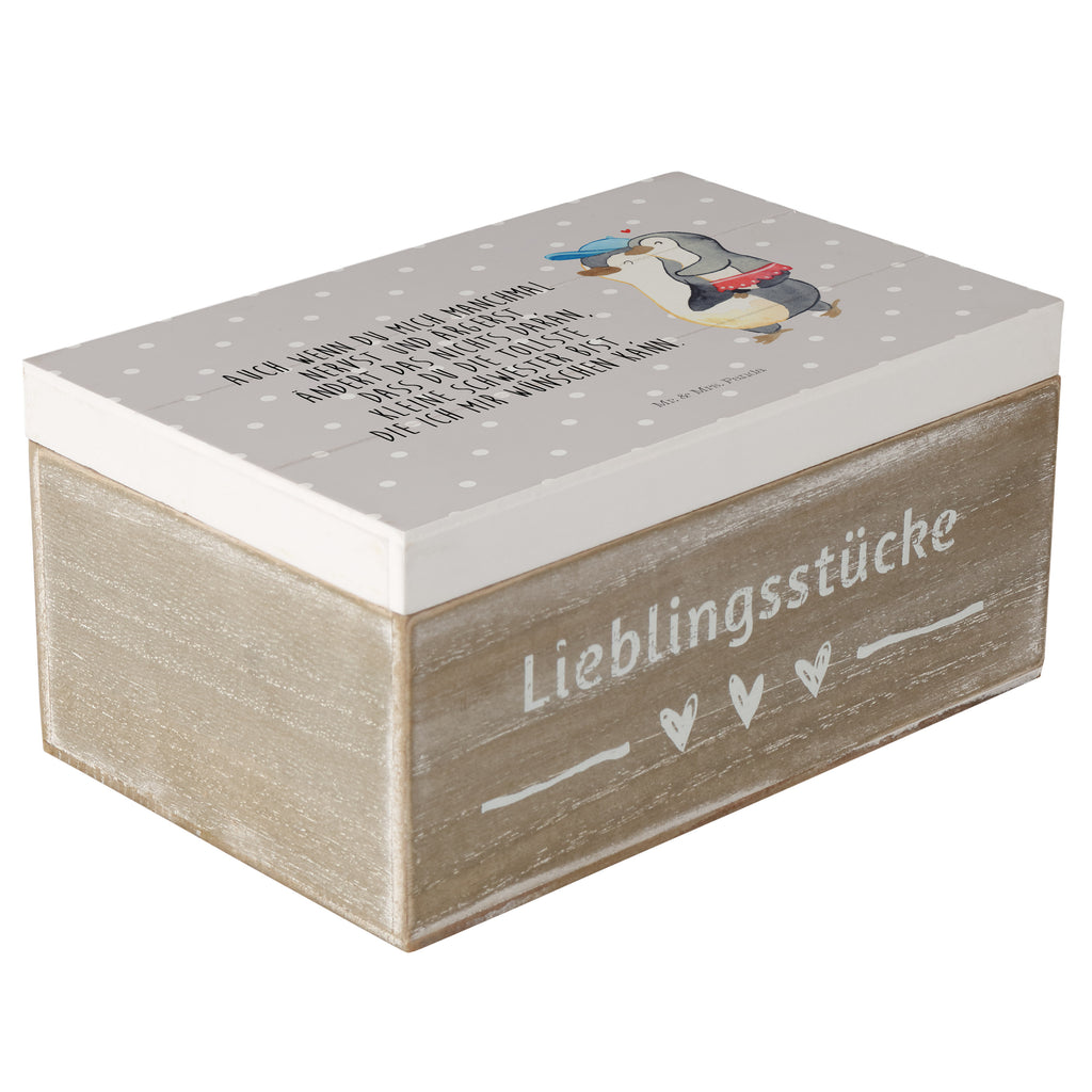 Holzkiste Pinguin Kleine Schwester Holzkiste, Kiste, Schatzkiste, Truhe, Schatulle, XXL, Erinnerungsbox, Erinnerungskiste, Dekokiste, Aufbewahrungsbox, Familie, Vatertag, Muttertag, Bruder, Schwester, Mama, Papa, Oma, Opa