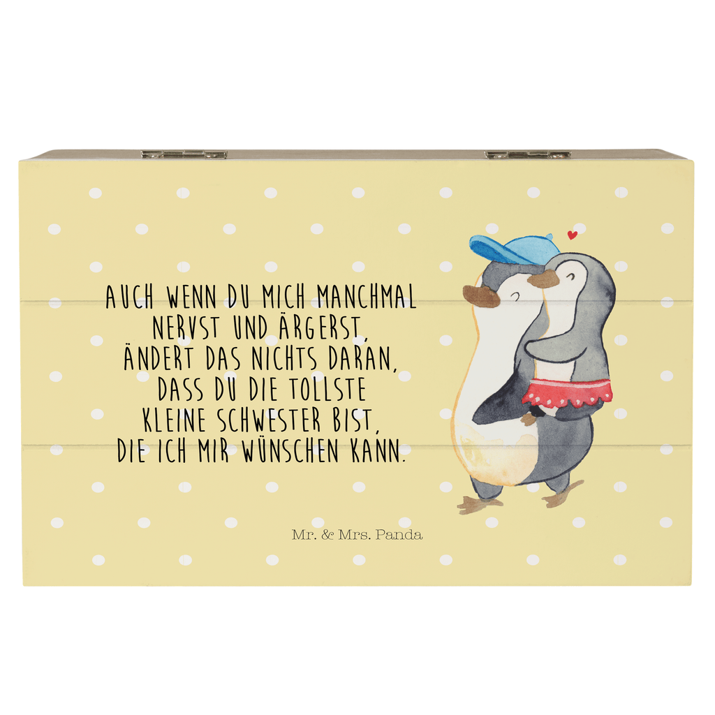 Holzkiste Pinguin Kleine Schwester Holzkiste, Kiste, Schatzkiste, Truhe, Schatulle, XXL, Erinnerungsbox, Erinnerungskiste, Dekokiste, Aufbewahrungsbox, Familie, Vatertag, Muttertag, Bruder, Schwester, Mama, Papa, Oma, Opa