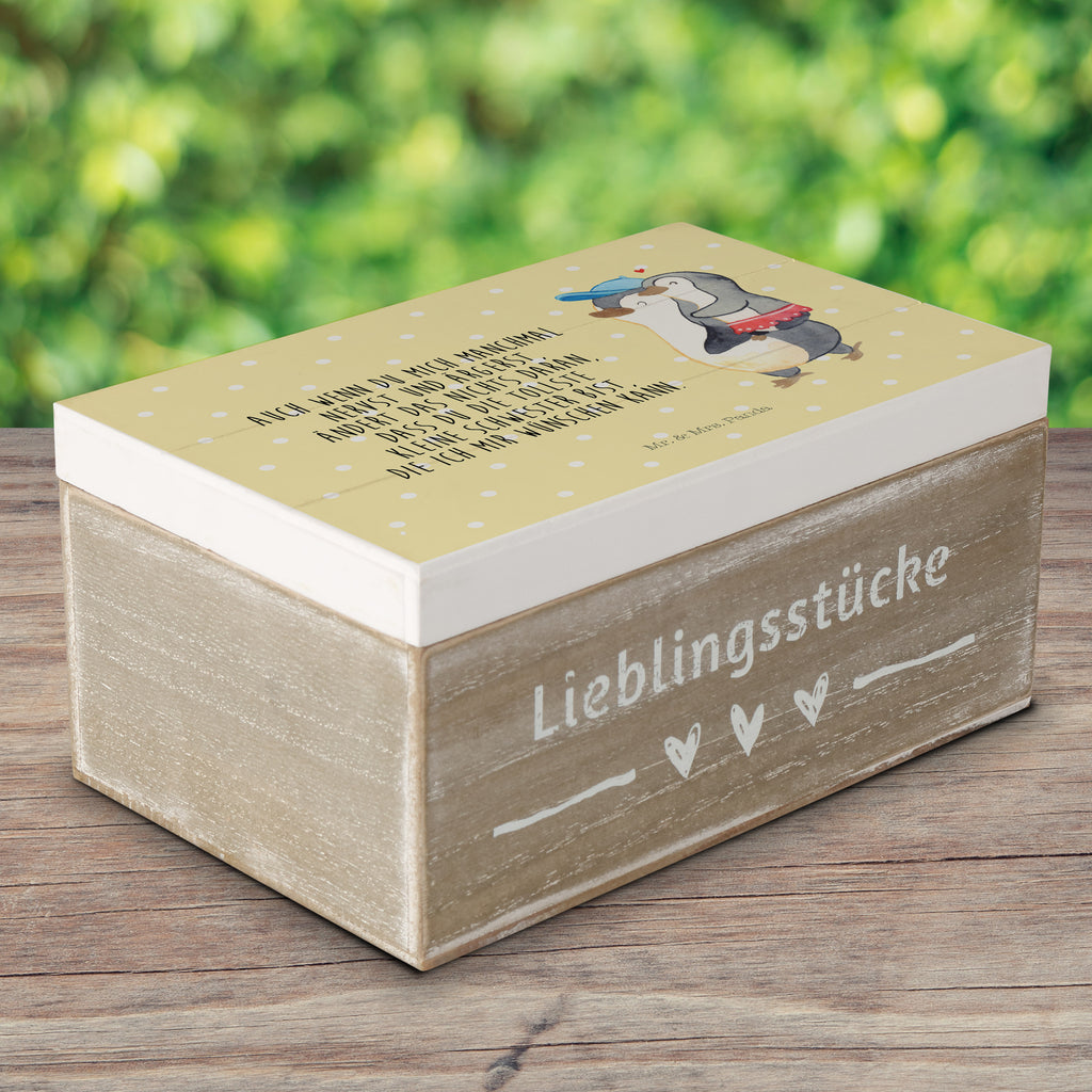 Holzkiste Pinguin Kleine Schwester Holzkiste, Kiste, Schatzkiste, Truhe, Schatulle, XXL, Erinnerungsbox, Erinnerungskiste, Dekokiste, Aufbewahrungsbox, Familie, Vatertag, Muttertag, Bruder, Schwester, Mama, Papa, Oma, Opa