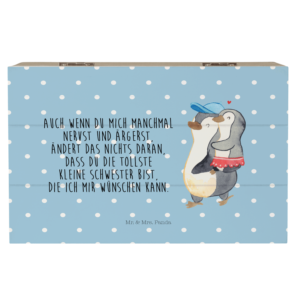 Holzkiste Pinguin Kleine Schwester Holzkiste, Kiste, Schatzkiste, Truhe, Schatulle, XXL, Erinnerungsbox, Erinnerungskiste, Dekokiste, Aufbewahrungsbox, Familie, Vatertag, Muttertag, Bruder, Schwester, Mama, Papa, Oma, Opa