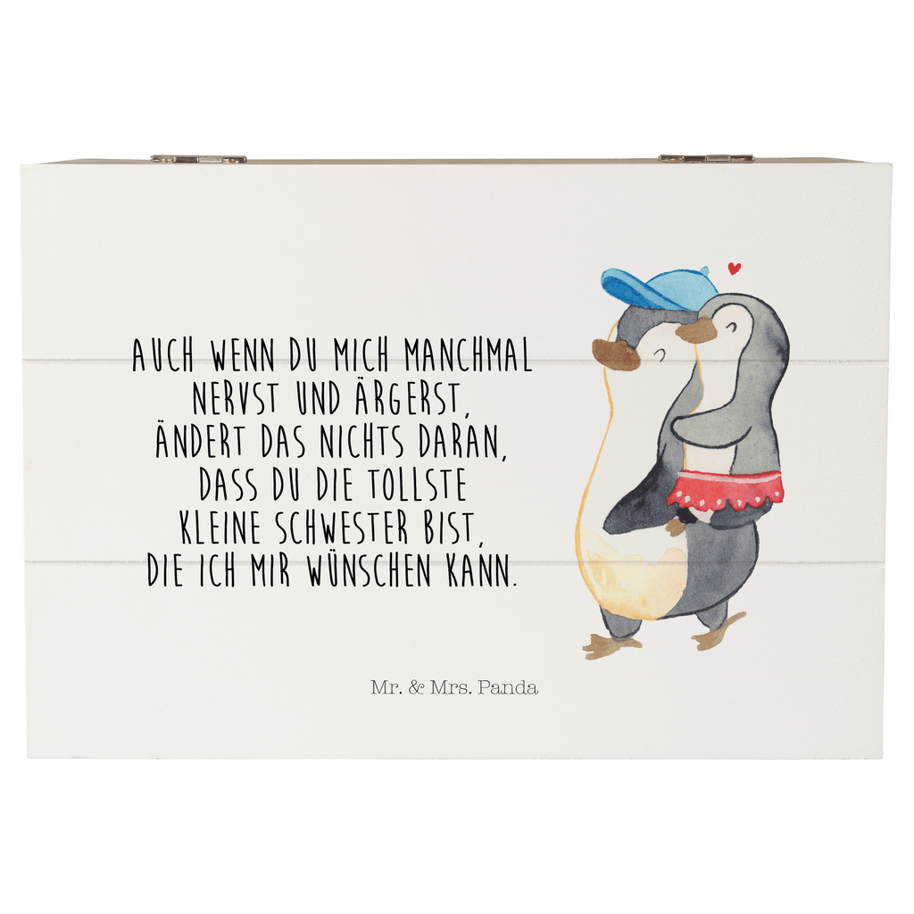 Holzkiste Pinguin Kleine Schwester Holzkiste, Kiste, Schatzkiste, Truhe, Schatulle, XXL, Erinnerungsbox, Erinnerungskiste, Dekokiste, Aufbewahrungsbox, Familie, Vatertag, Muttertag, Bruder, Schwester, Mama, Papa, Oma, Opa