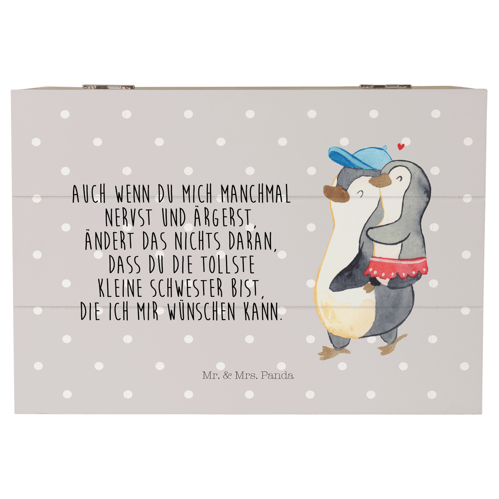 Holzkiste Pinguin Kleine Schwester Holzkiste, Kiste, Schatzkiste, Truhe, Schatulle, XXL, Erinnerungsbox, Erinnerungskiste, Dekokiste, Aufbewahrungsbox, Familie, Vatertag, Muttertag, Bruder, Schwester, Mama, Papa, Oma, Opa