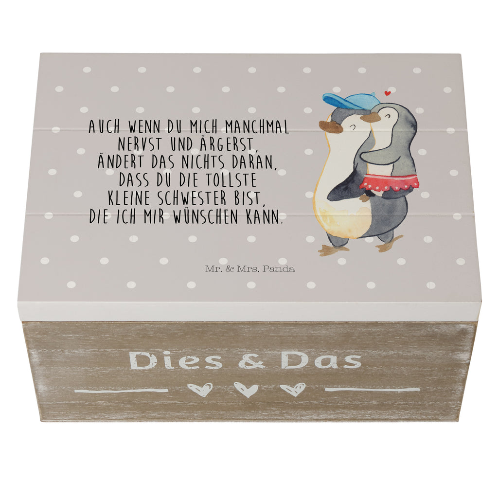 Holzkiste Pinguin Kleine Schwester Holzkiste, Kiste, Schatzkiste, Truhe, Schatulle, XXL, Erinnerungsbox, Erinnerungskiste, Dekokiste, Aufbewahrungsbox, Familie, Vatertag, Muttertag, Bruder, Schwester, Mama, Papa, Oma, Opa