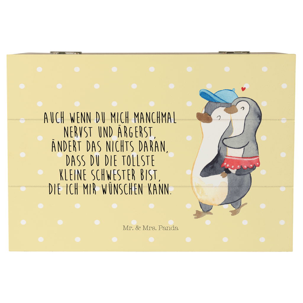 Holzkiste Pinguin Kleine Schwester Holzkiste, Kiste, Schatzkiste, Truhe, Schatulle, XXL, Erinnerungsbox, Erinnerungskiste, Dekokiste, Aufbewahrungsbox, Familie, Vatertag, Muttertag, Bruder, Schwester, Mama, Papa, Oma, Opa