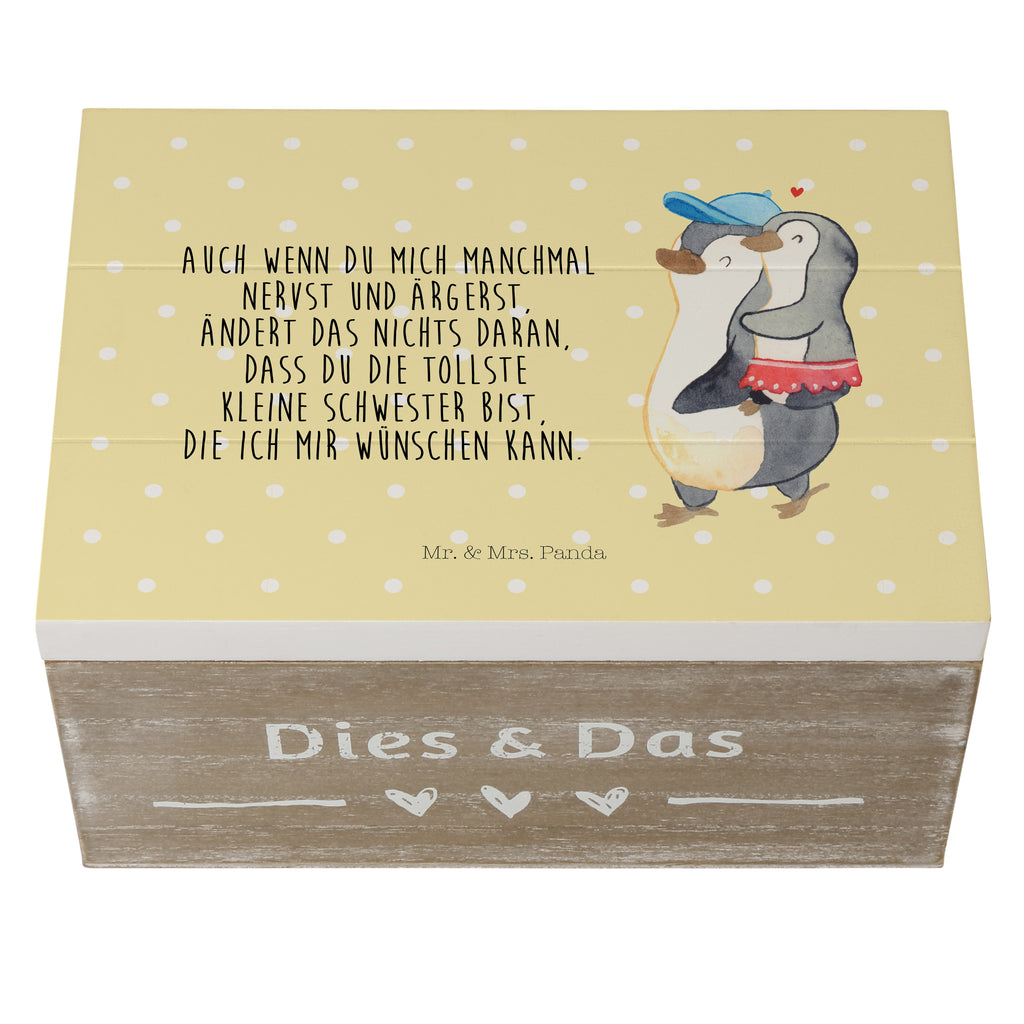 Holzkiste Pinguin Kleine Schwester Holzkiste, Kiste, Schatzkiste, Truhe, Schatulle, XXL, Erinnerungsbox, Erinnerungskiste, Dekokiste, Aufbewahrungsbox, Familie, Vatertag, Muttertag, Bruder, Schwester, Mama, Papa, Oma, Opa