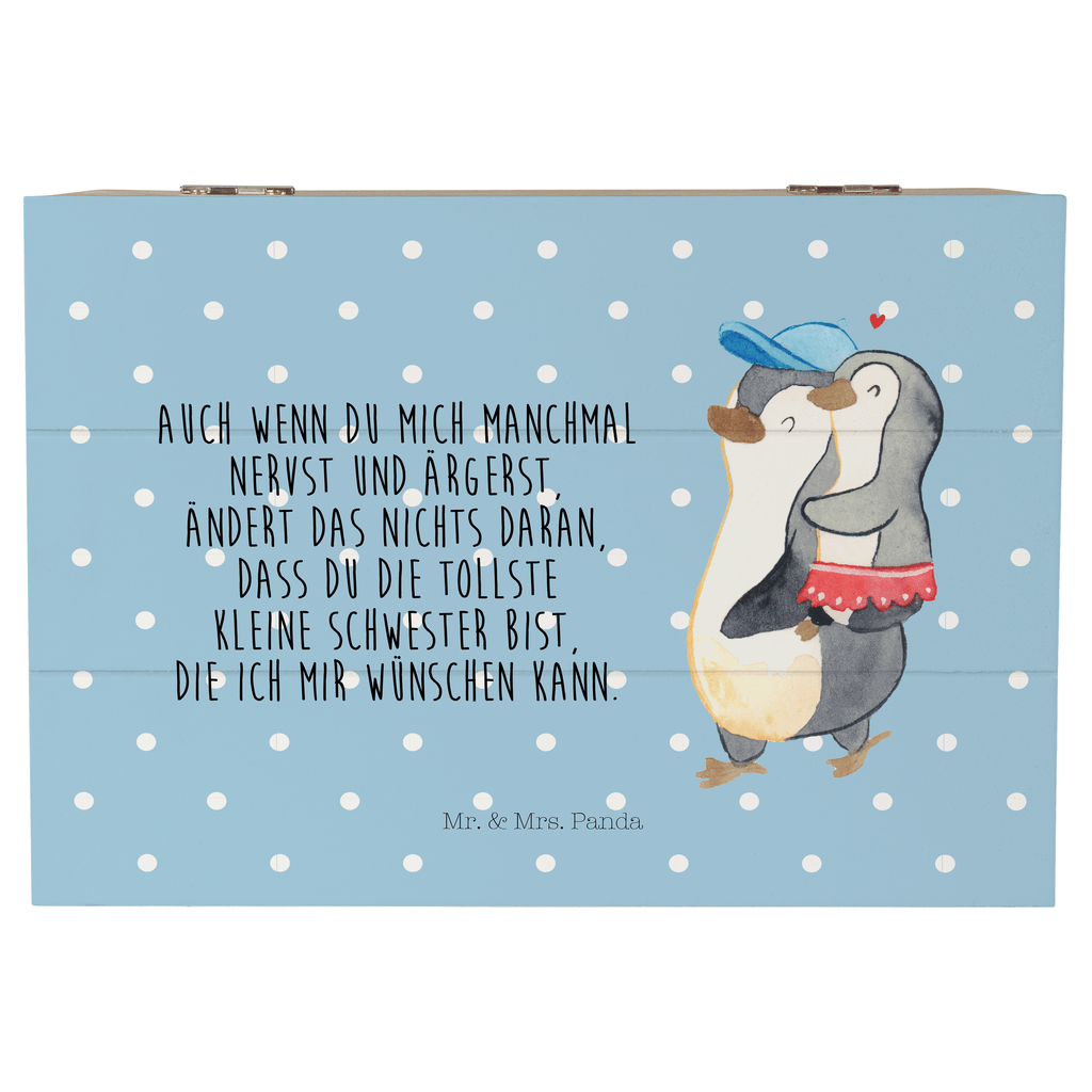 Holzkiste Pinguin Kleine Schwester Holzkiste, Kiste, Schatzkiste, Truhe, Schatulle, XXL, Erinnerungsbox, Erinnerungskiste, Dekokiste, Aufbewahrungsbox, Familie, Vatertag, Muttertag, Bruder, Schwester, Mama, Papa, Oma, Opa