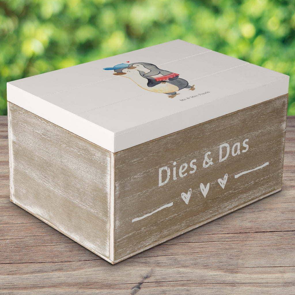 Holzkiste Pinguin Kleine Schwester Holzkiste, Kiste, Schatzkiste, Truhe, Schatulle, XXL, Erinnerungsbox, Erinnerungskiste, Dekokiste, Aufbewahrungsbox, Familie, Vatertag, Muttertag, Bruder, Schwester, Mama, Papa, Oma, Opa
